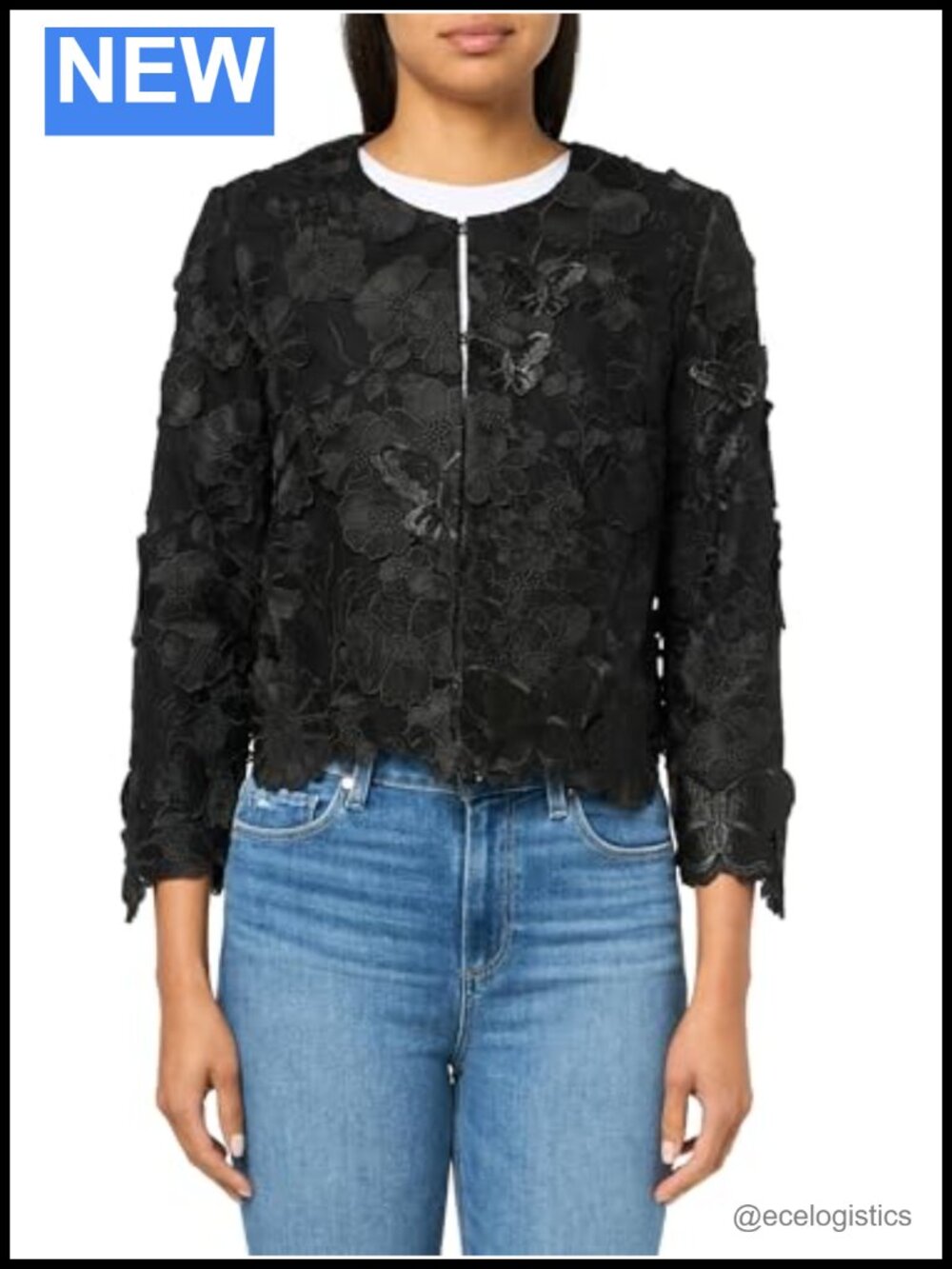 Trina Turk Boxy Cropped Jacket 3/4 Sleeve Hook Eye Closure